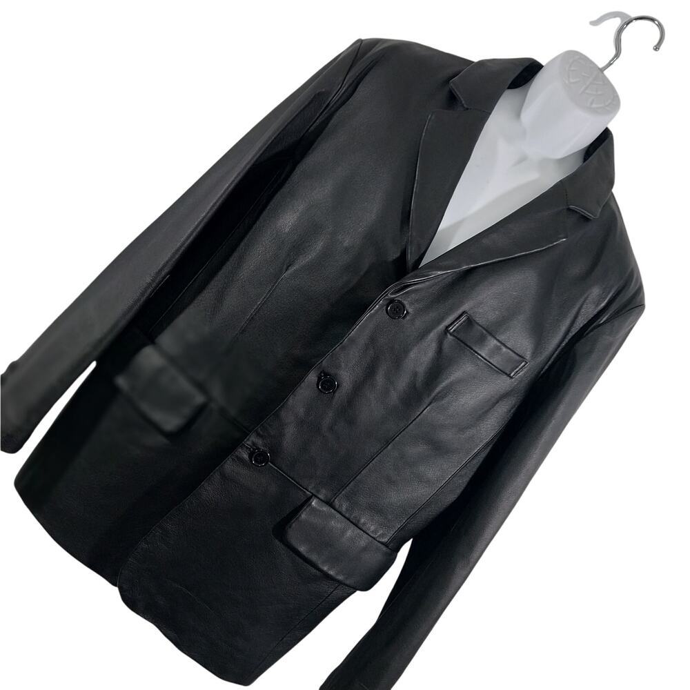 EXCELLED! LUXURIOUS BLACK GENUINE LEATHER TAILORED FREES JACKET, BLAZER! SZ M